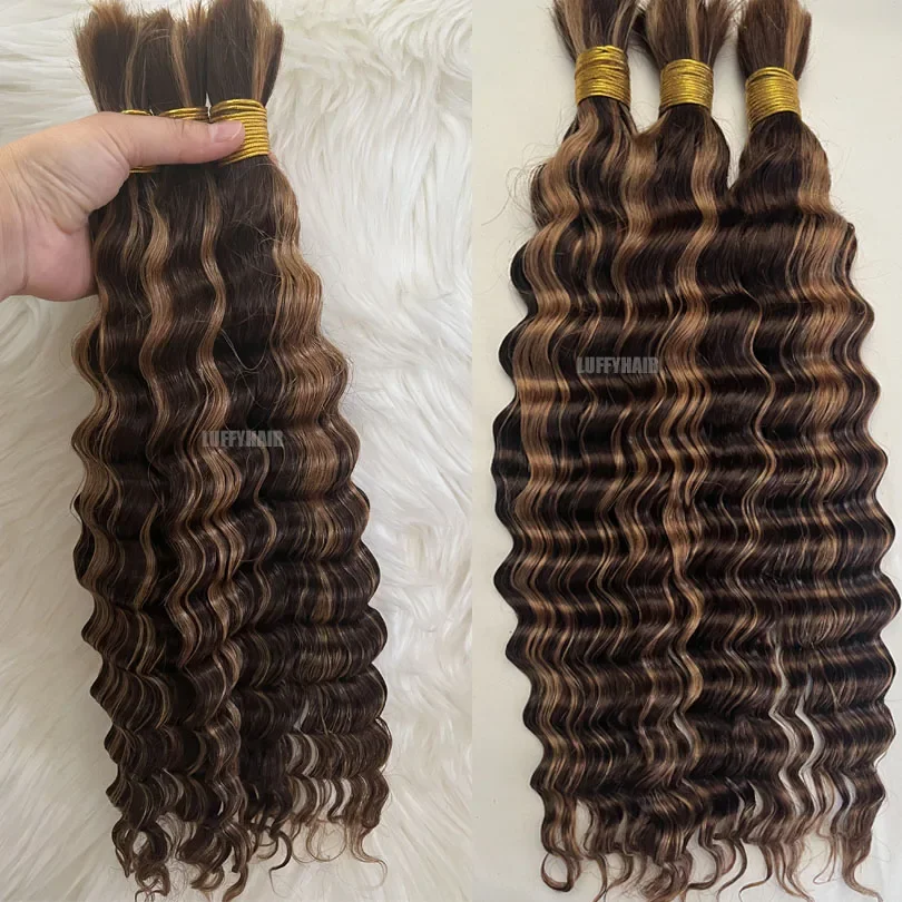 Ombre Deep Wave Äkta Hår, Bulk, 3 Buntar, Tvåfärgat Brunt, Honungsblondt, För Flätor, Brasilianskt Slinghår_voghion.com