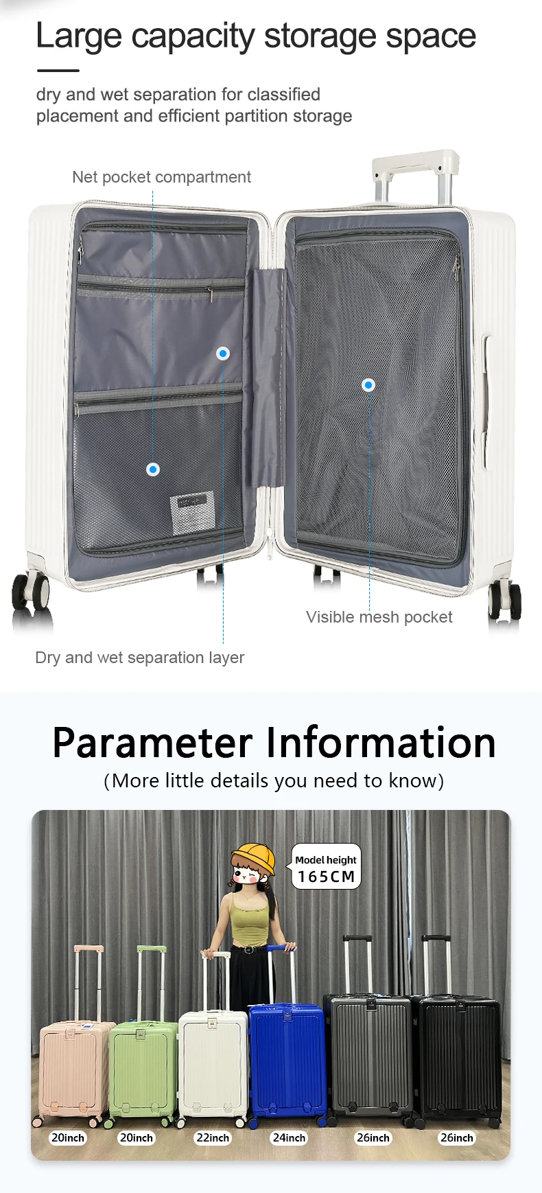 Multifunctional Front Open Laptop Luggage With Cup Holder Usb Charging