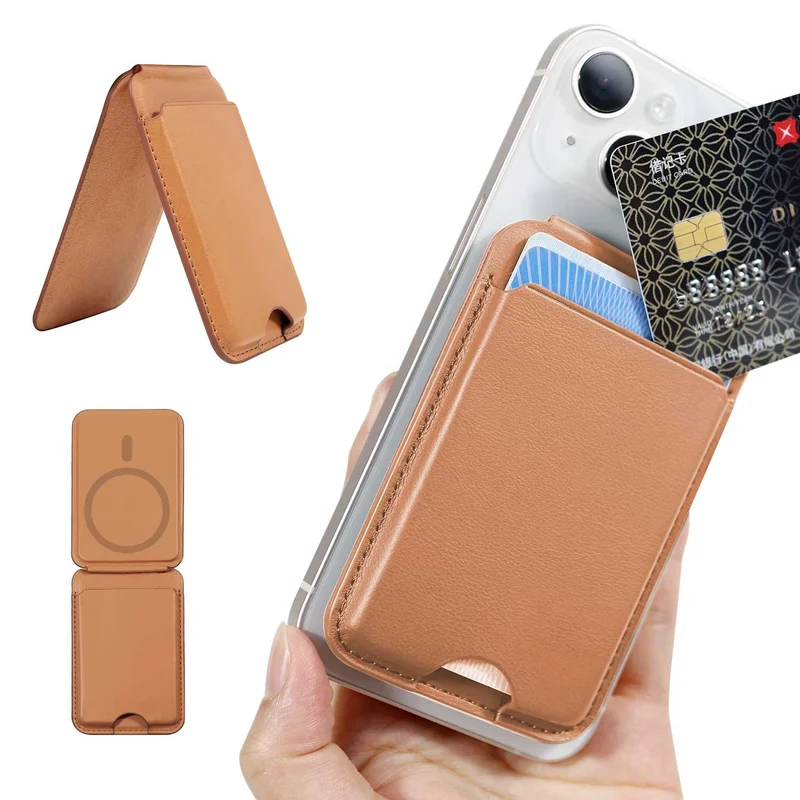 Detachable leather wallet case with magnetic card holder and stand for iPhone