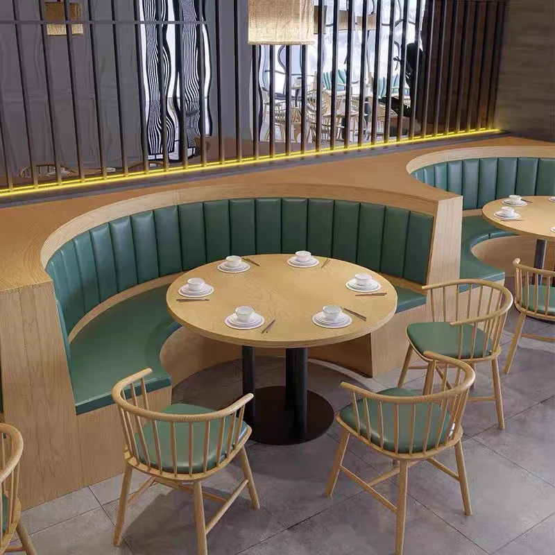Custom Nordic Luxury Dining Set High Back Booth Seating Leather Half Round Wooden Sofa for Restaurant