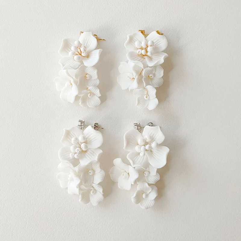 Mixed Styles Handmade Ceramic Flower Bridal Earring Wedding Pearl Earrings Fashion Women aperçu 6