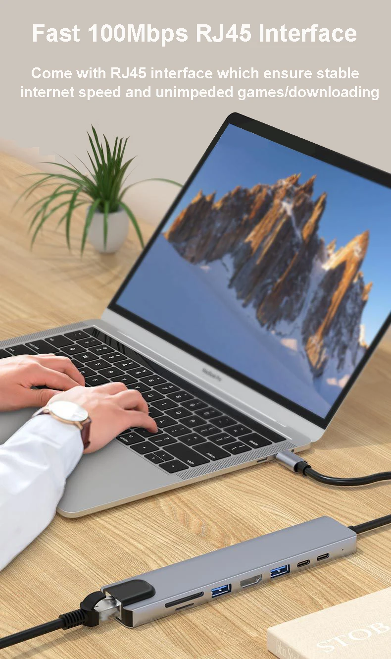 8 в 1 док-станции 4K HD Ethernet TF карты SD USB 3,0 типа C для RJ45 8 портов USB HUB для macbook адаптер