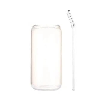 350ml 550ml 750ml High borosilicate can shape glass cup with bamboo lid and straw
