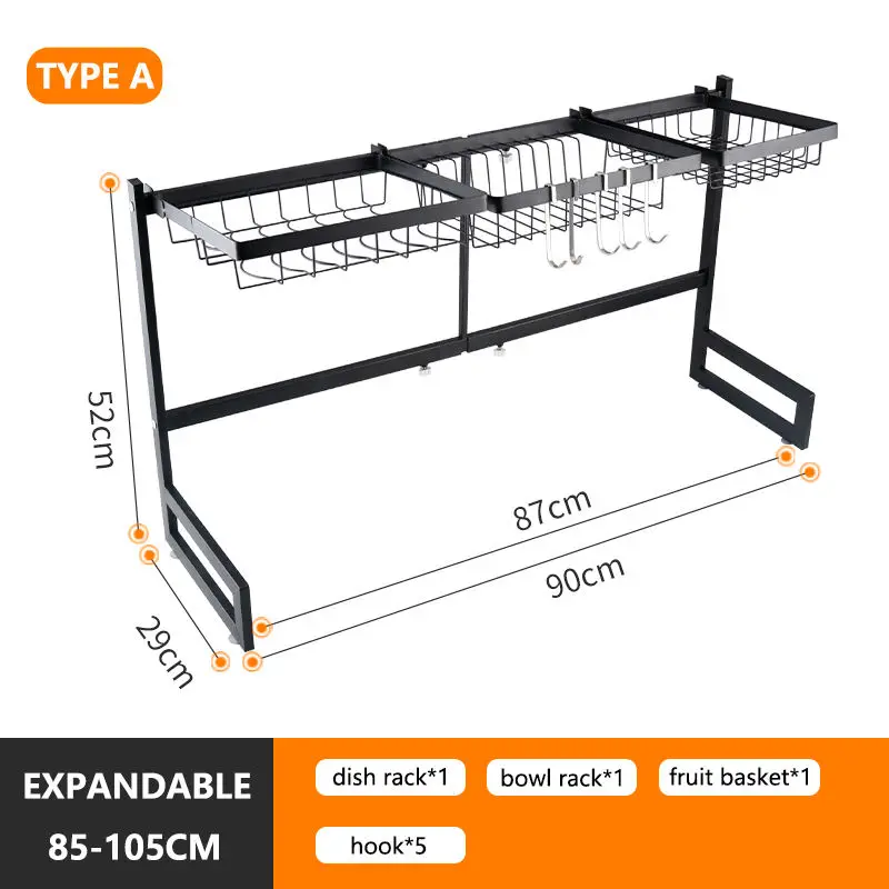 Expandable Adjustable 2 Tier Stainless Steel Metal Kitchen Storage Organizer Shelf Over The Sink Dish Rack factory