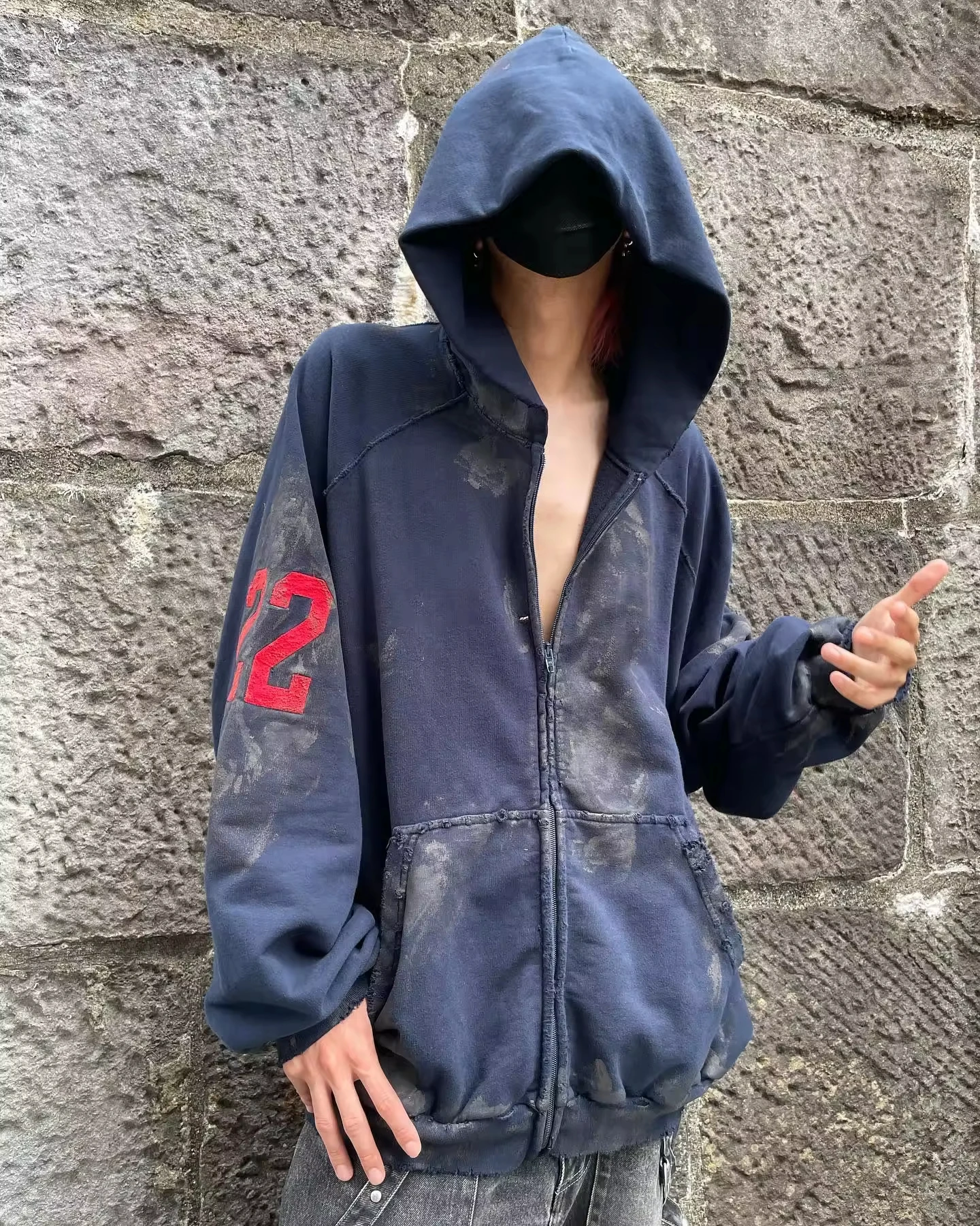 400gsm 【ANTHEM A】CRACK TERRY BLOUSON BLUE GRAY Vintage Heavy Sun 