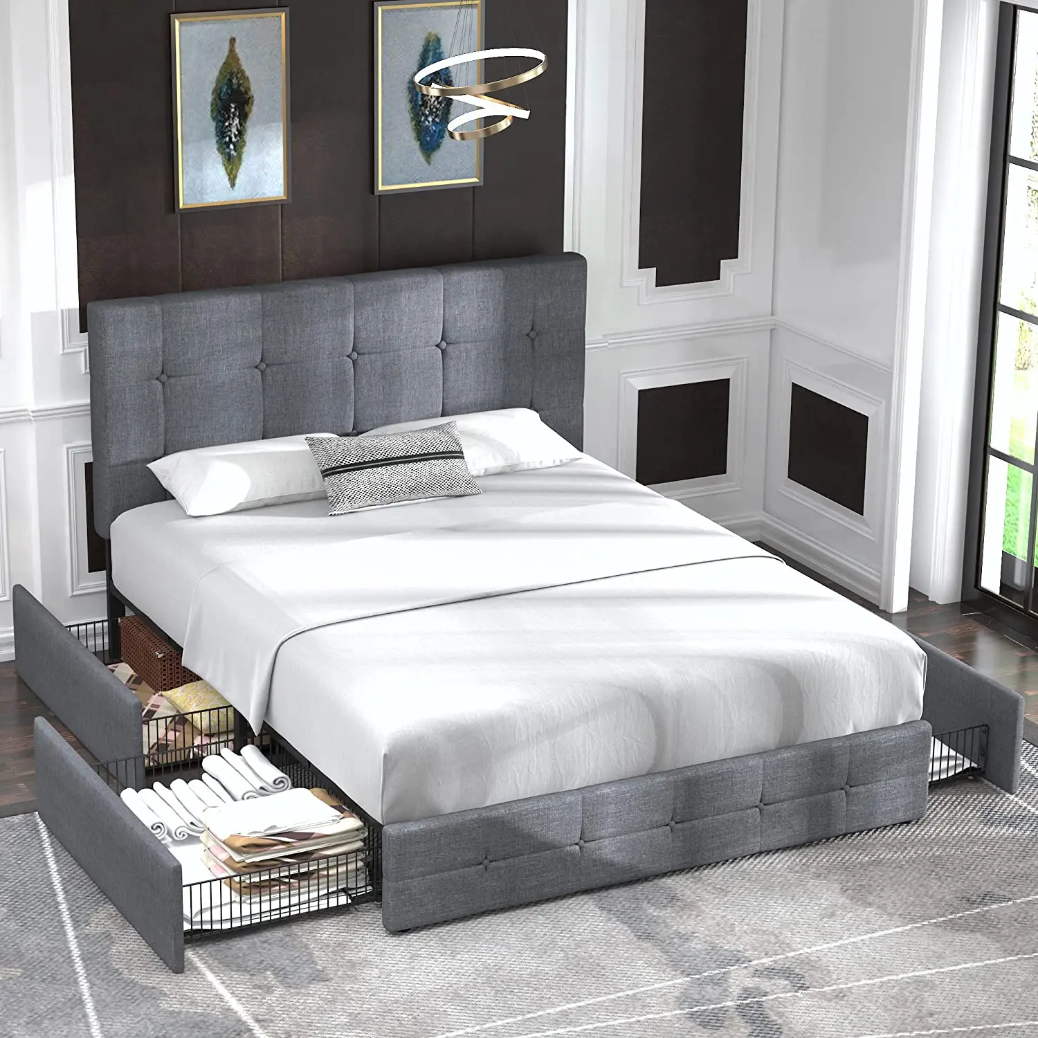 Cheap Modern Velvet Fabric Californian King Size Wooden king Size Queen Upholstered Bunk Bed Frame Bedroom Furniture Bed Set