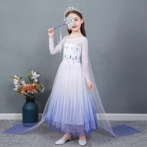Hot Sale Children Elsa Princess Dress Long Sleeves Printing 6 Years Old Birthday Dress With Cape
