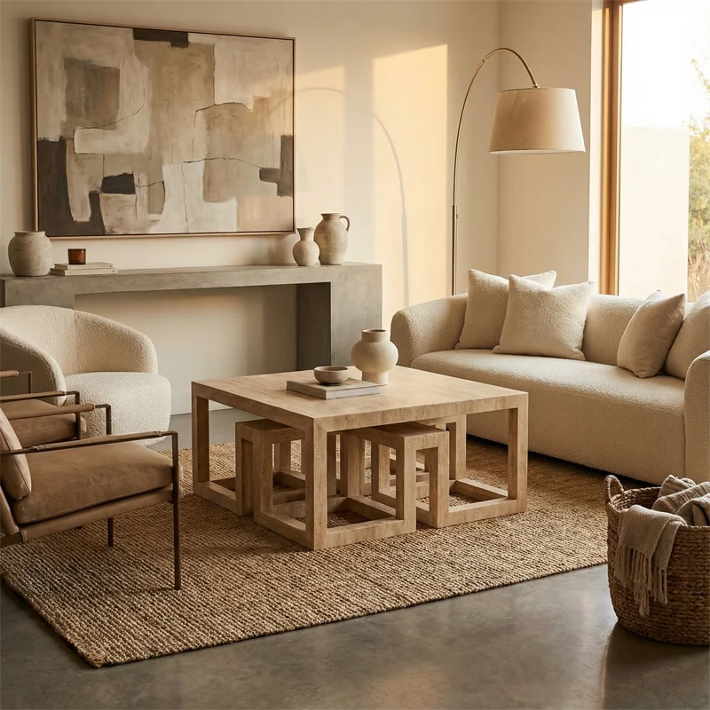 product nature stone myra beige travertine modern coffee  tea table for living room and dining area-5