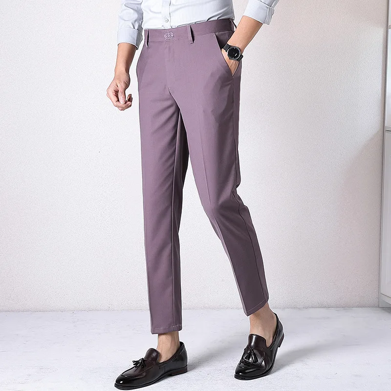 Men's Fashion Cropped Multicolor Trousers Slim Fit Pants Men's Noniron