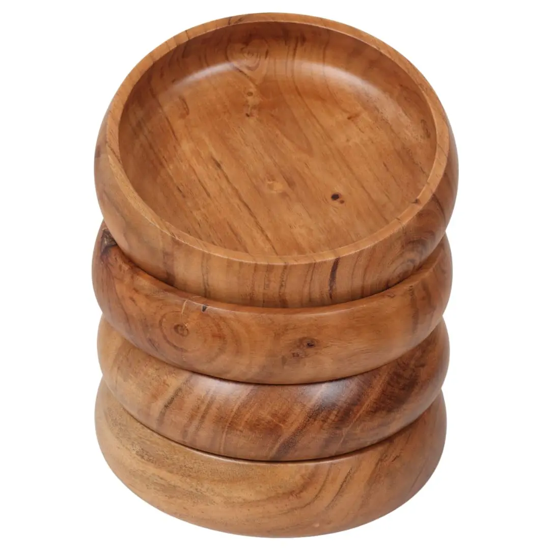 Factory Direct Natural Acacia Wood Serving Bowls Bulk Rustic Wooden Salad Bowls OEM ODM Custom Logo for Restaurant Hotel