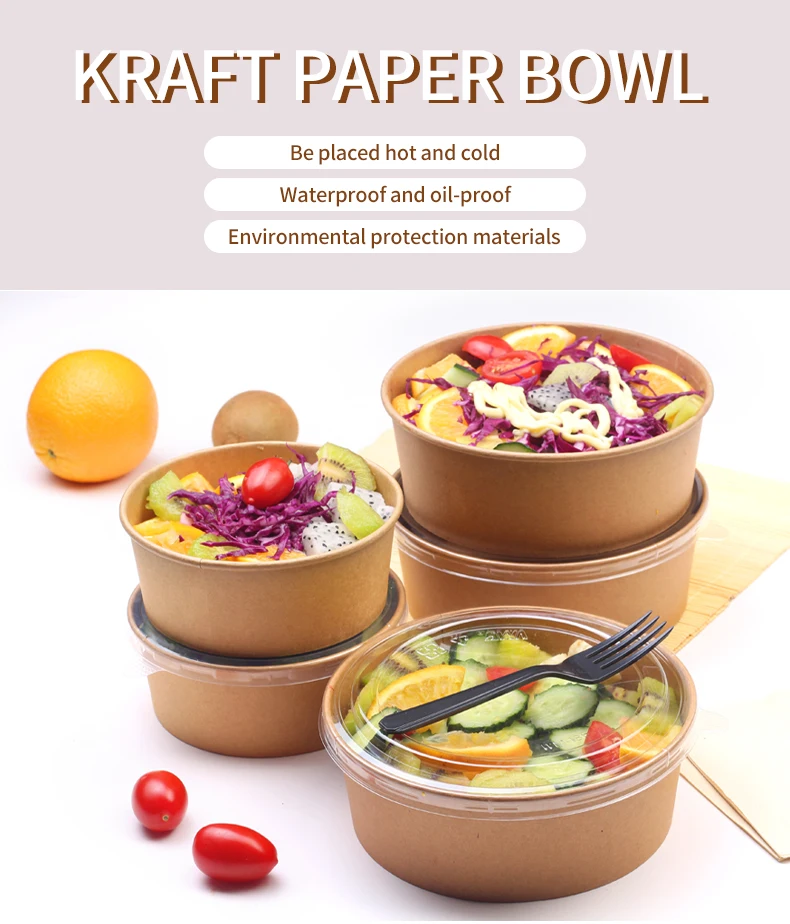 16oz 26oz 32oz 40oz Disposable Eco-friendly Disposable Kraft Paper Bowl ...
