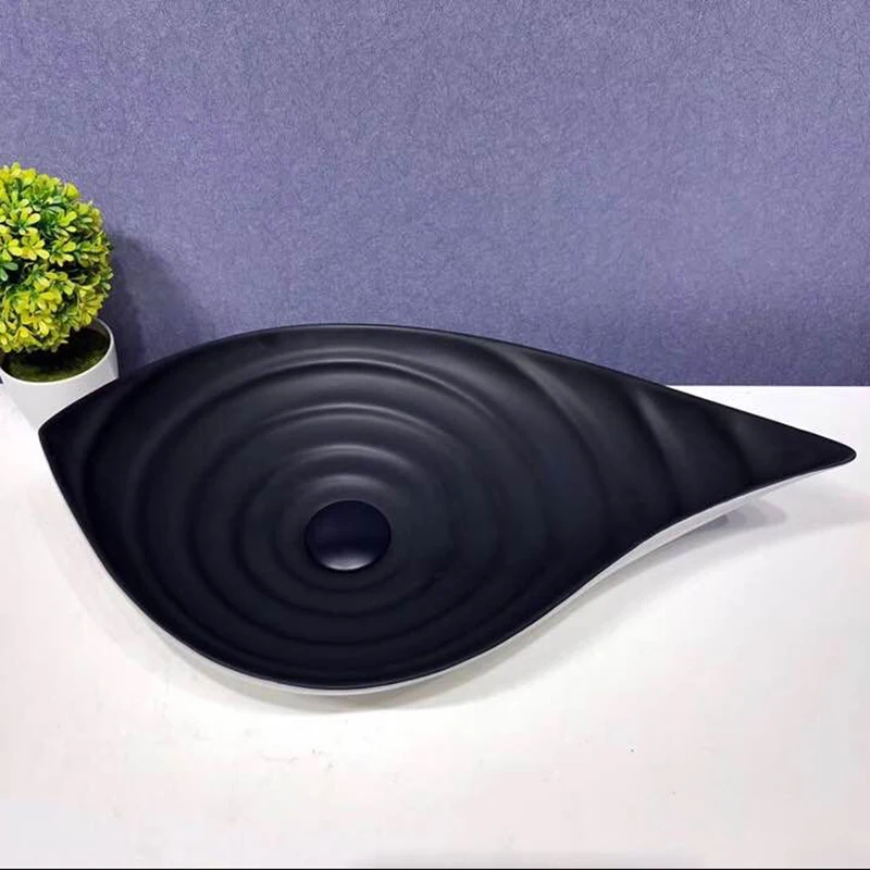 American Luxury Modern Style Ceramic Cone Shaped Bathroom Countertop Sinks Solid Surface Stand Alone with Drainer for Hotels