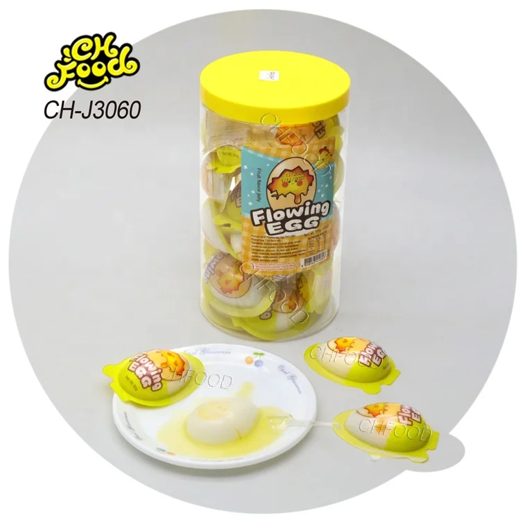 Wholesale New Hot Fruity Flowing Egg Jelly Pudding OEM Egg Shape Jelly Pudding Filled with Fruit Flavor Liquid Candy Sweet Snack