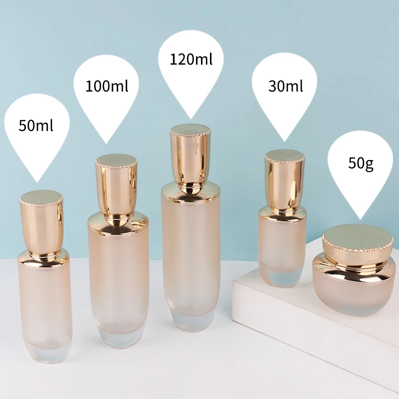 Luxury Skincare Packaging Empty Gradient Cosmetic Pump Bottle Set Glass Jar Container manufacture