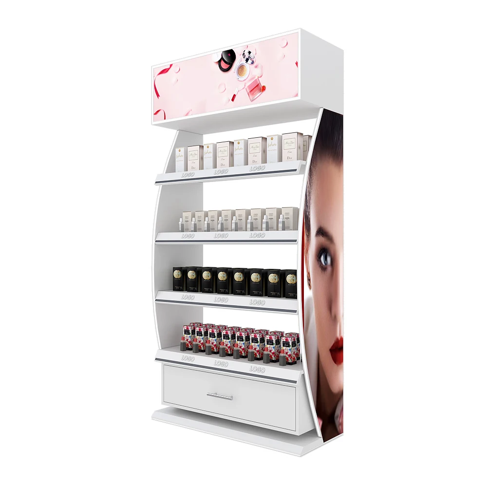 Professional New Beauty Skincare Shop Design White Wood Retail Makeup Store Cosmetic Display showcase