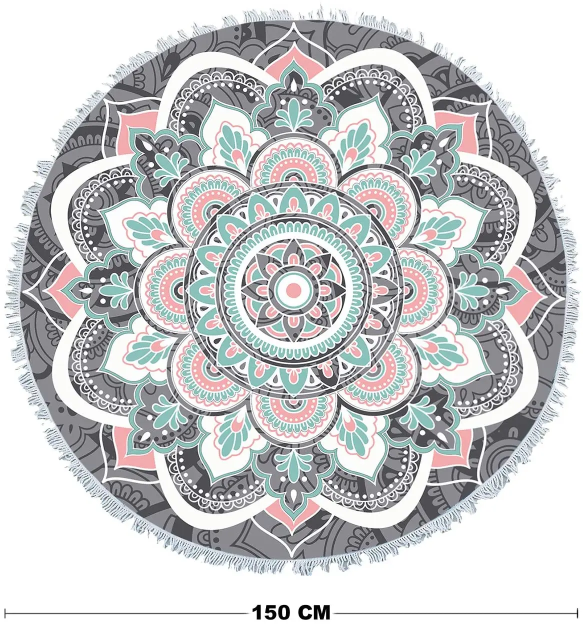 Promotional custom design super absorbent large 150cm diameter 100% cotton mandala custom round beach towel with fringes manufacture