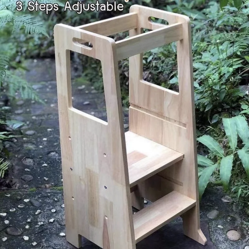 High Quality Kitchen Wooden Step Stool With Adjustable Platform Kids Learning Helper Tower