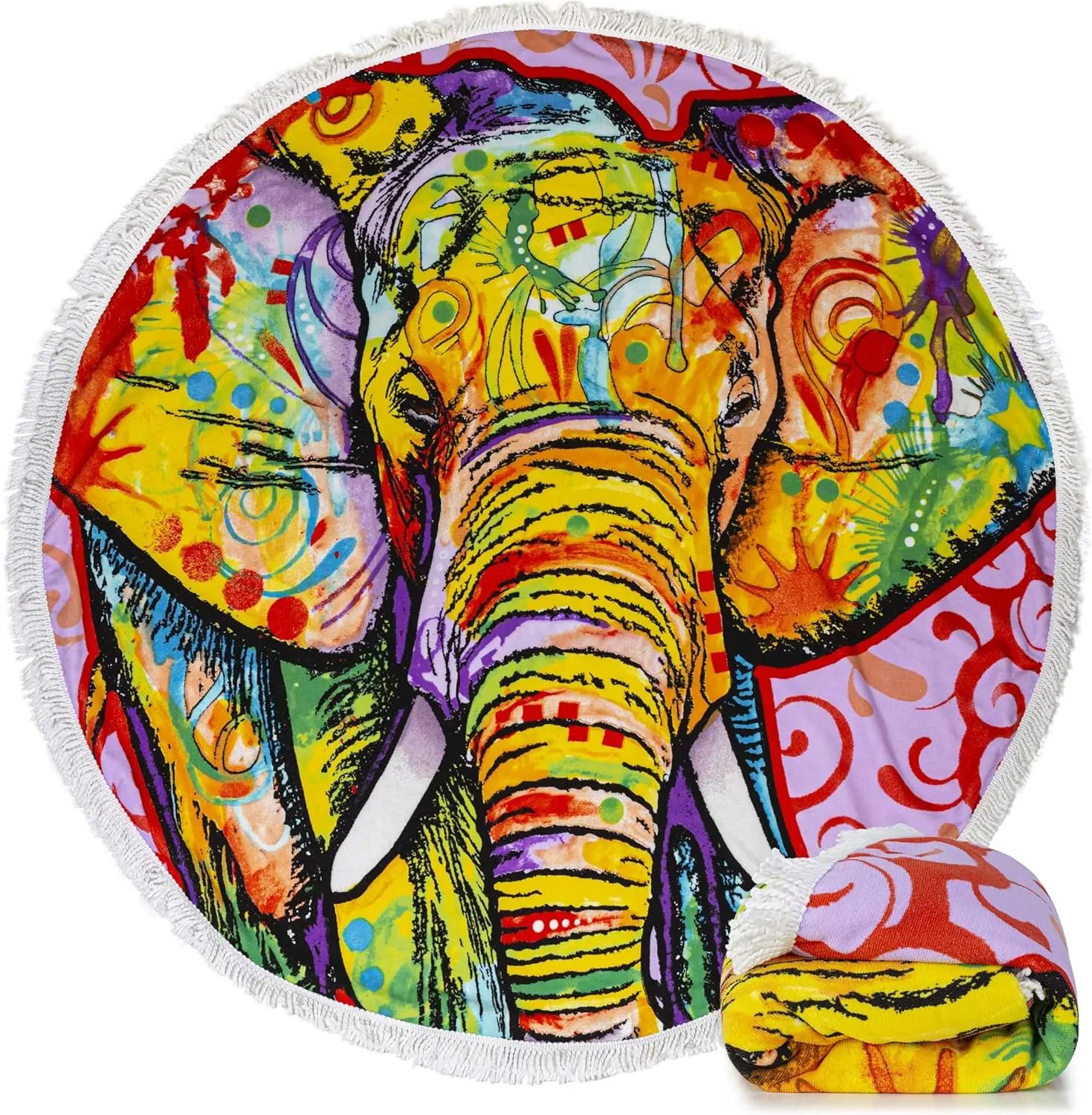 Wholesale Bulk Custom round Sand-Free Microfiber Beach Towel Novelty Mandala Pattern Logo Digital Printing for Gym Use