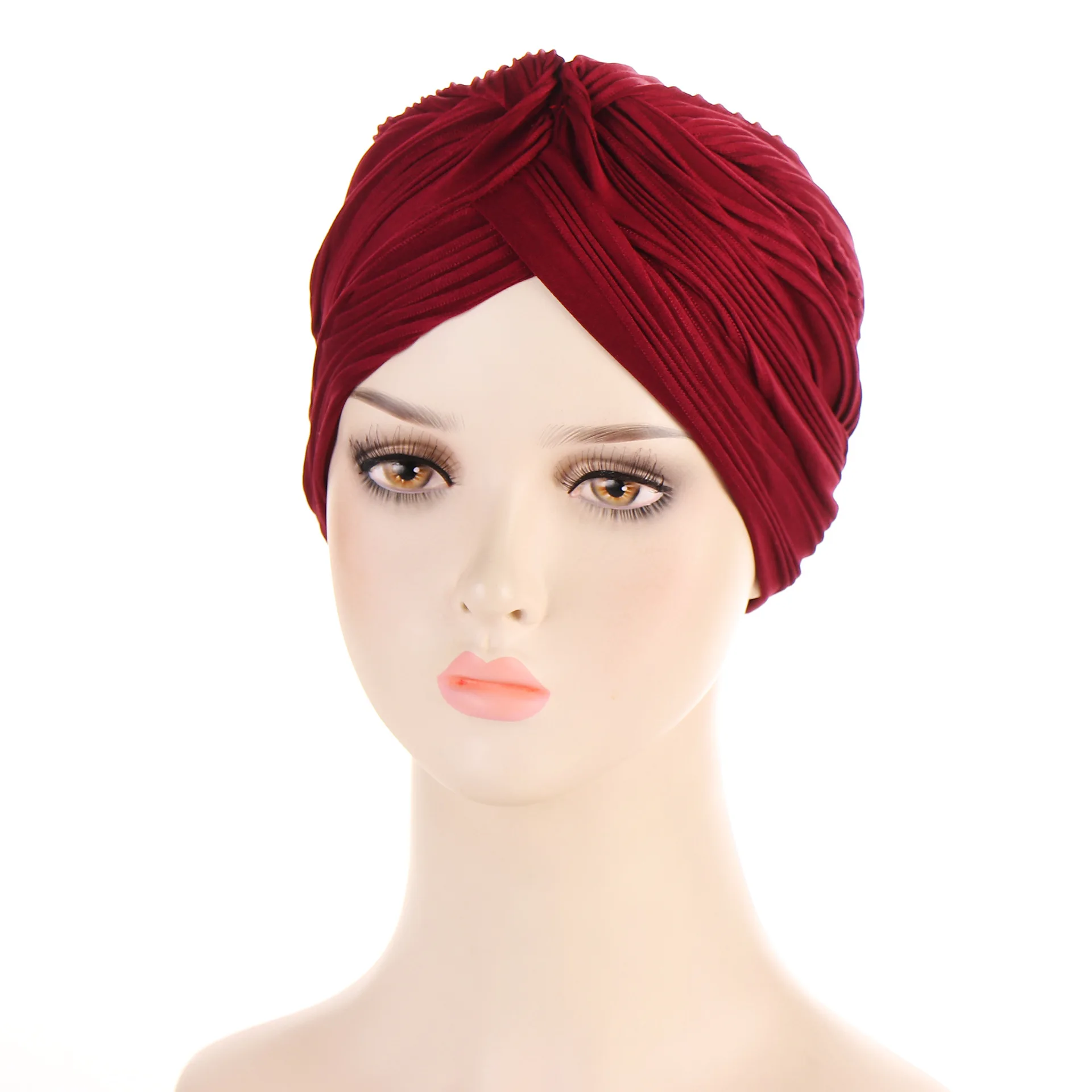 Solid Color Muslim Pleated Turban Hat Women Islamic Hijab Inner Cap Arab Wrap Head Female Bonnet Hat