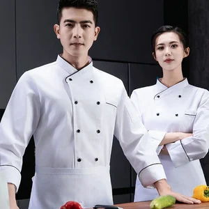 Autumn Winter Unisex Long Sleeve Kitchen Catering Uniform High-End Polyester Cotton French Chef Workwear for Restaurant & Bar