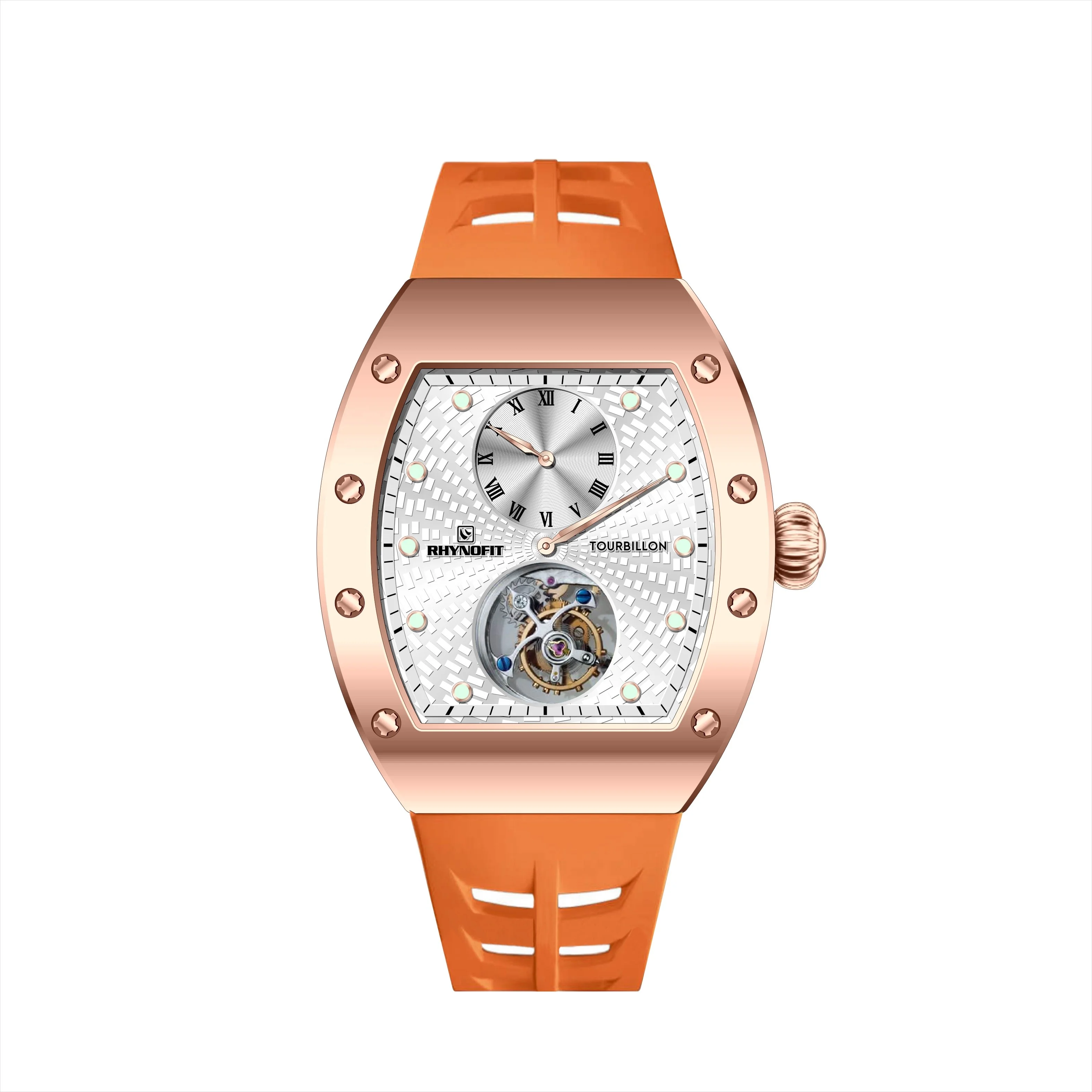 Seagull Tourbillon Skeleton ST8006 Hand Wind Watch Movement Luminous Hour Dot Indicator Silicone Band with Small Dial Watches