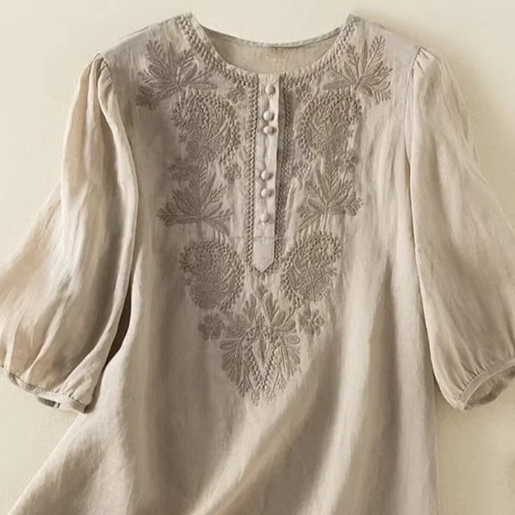 Premium Quality Simple Design 100% Cotton Linen Women Loose Blouses