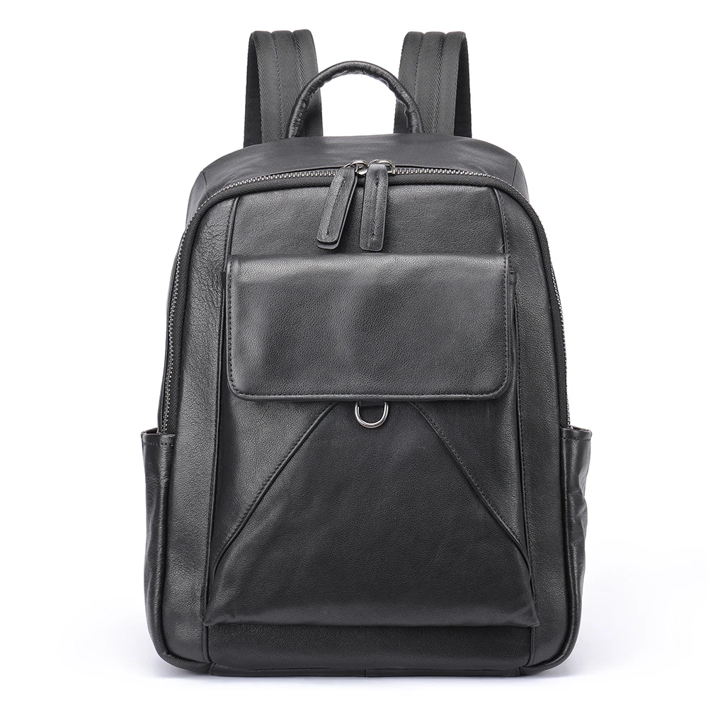 Genuine Leather Large Black Laptop Backpack for Men - Stylish Daypack for  School and Business Use