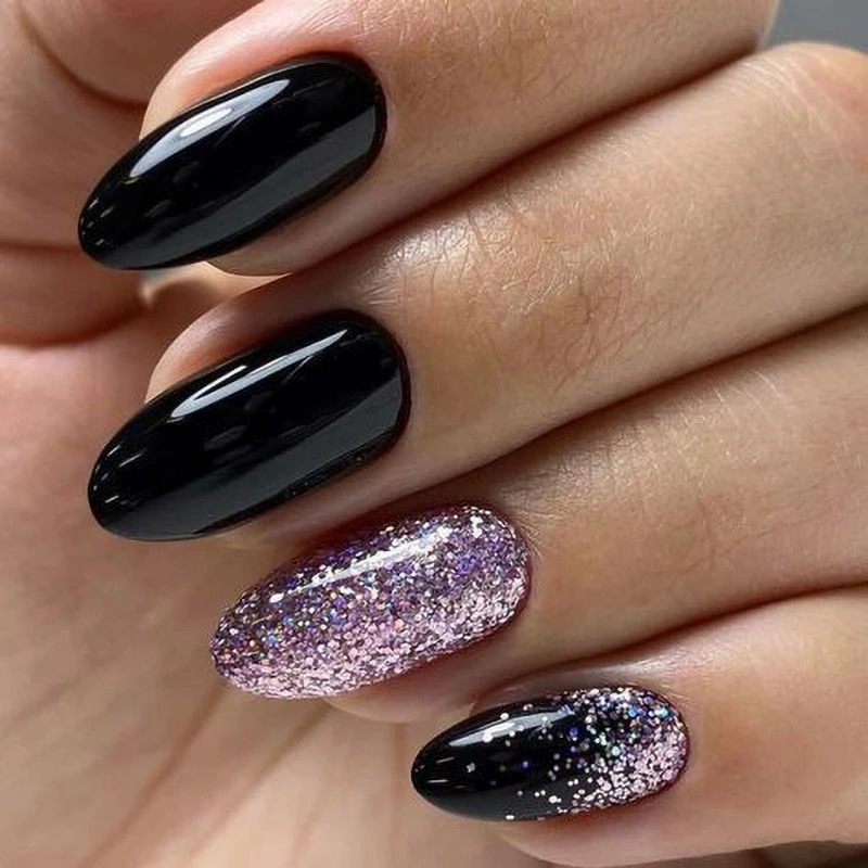 Common Design Black Matte Minimalist Style Acrylic Nails Art Suppliers Almond Faux Ongles Custom Press on Nails