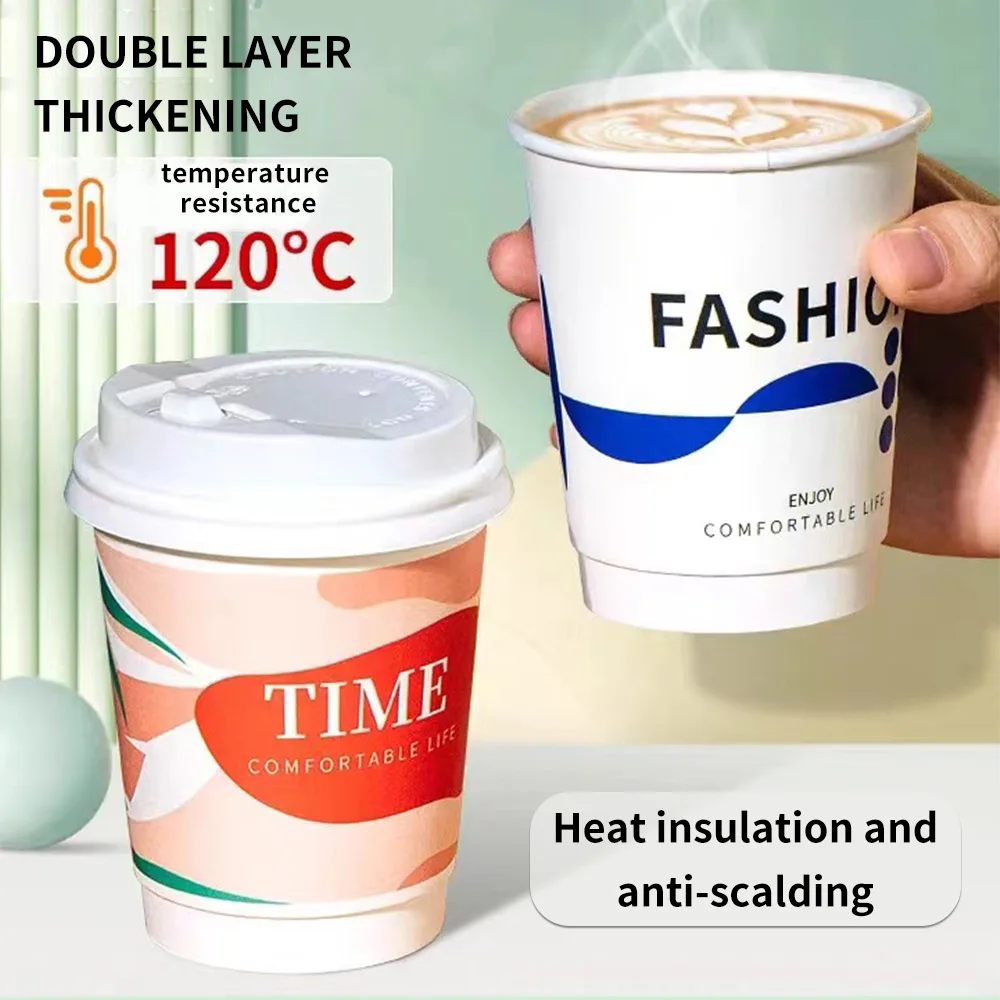 Takeaway Disposable Custom Design Coffee Paper Cups Used for Tea and Coffee  White Double Wall Paper Cup for Hot Drinks