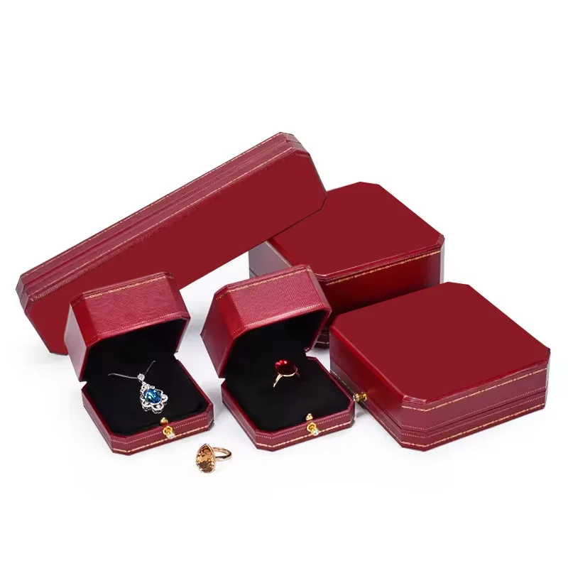 Zebo Luxury Red Custom Brand Leatherette Paper Ring Jewelry Packaging Box Set