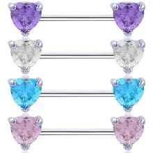 2 pieces/pair of large zircon milk ring stainless steel straight rod 14G heart-shaped nipple nails women's sexy body accessories