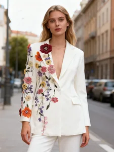 Luxury Floral Embroidered Blazer for Women Handmade Beaded Flower Appliqué Tailored Suit Jacket High Quality Crystal Blazer