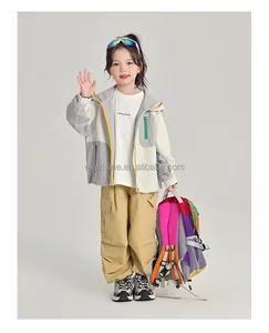 Girls Kids Woven Three-proof Windproof Color-matching Stitching Zipper Hooded Jacket Easy to Clean Wear-resistant Customizable