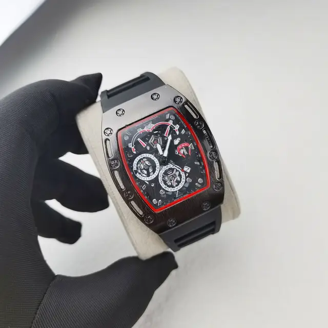 High-End Richard Men's Quartz Glass Watch Waterproof Alloy Fashionable Panda Barrel 20mm Silicone for Students for Foreign Trade