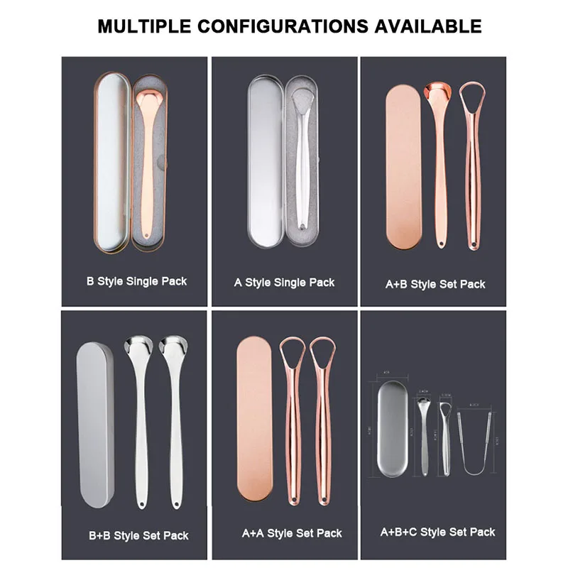 U Shape Rose Gold Tongue Scraping Private Label Case Oral Cleaner Stainless Steel Tongue Scraper With Handle