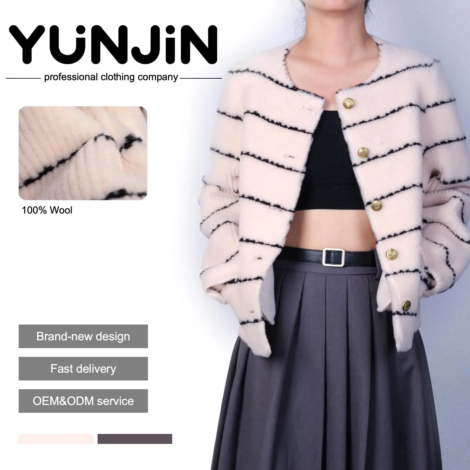 YUNJIN High-Quality Wool Tweed Crop Jacket - Elegant