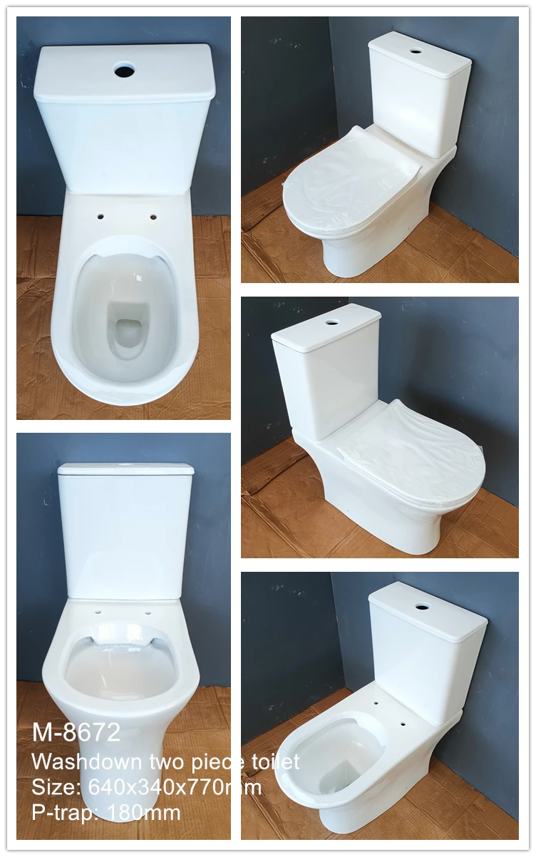Factory Price  Bathroom Ceramic Washdown P Trap Two Piece Toilet Bowl Modern Dual-Flush Design WC Toilet Seat