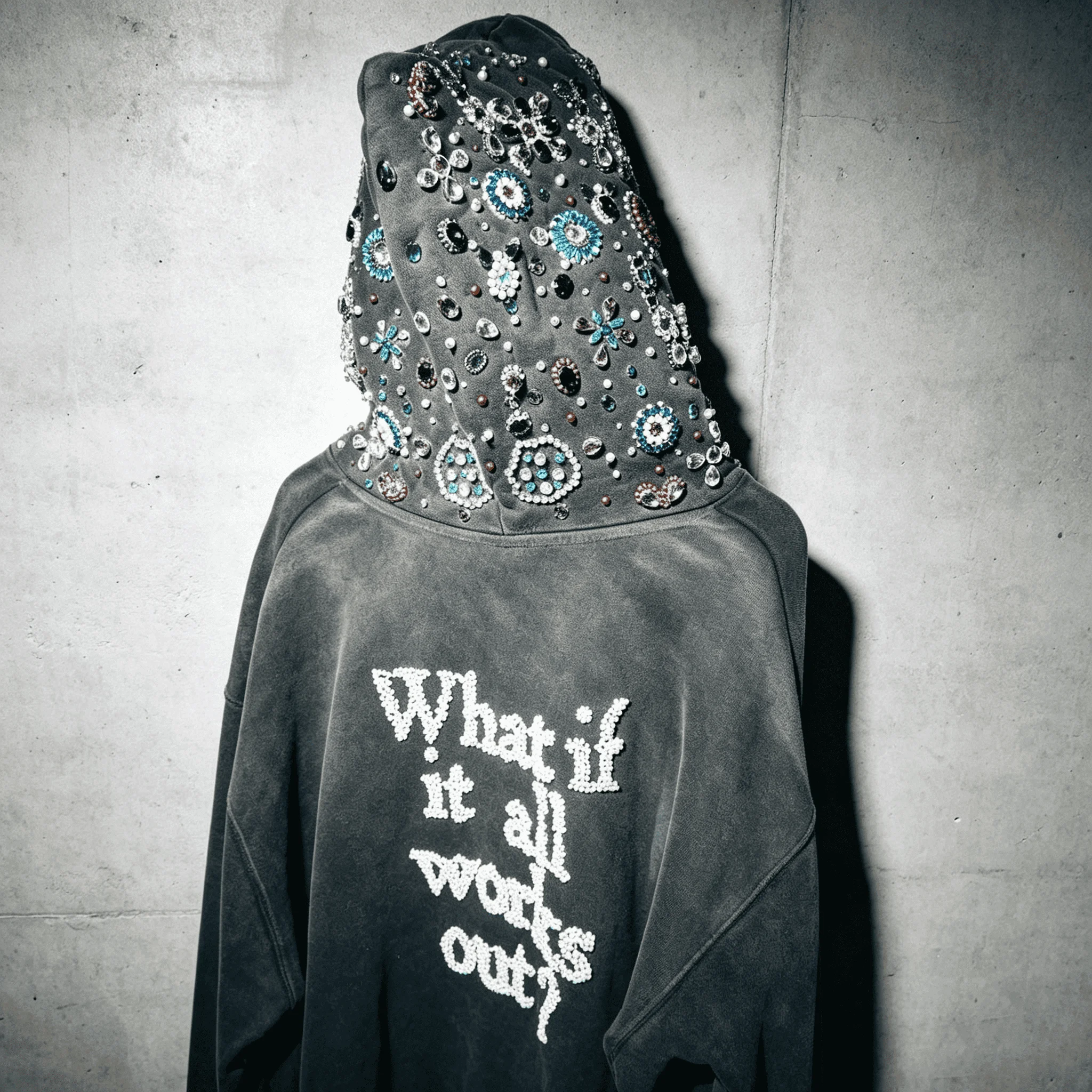 Custom Vintage Enzyme Wash Acid Wash Print Hand Airbrush Rhinestone Men Boxy Fit 420GSM Crystal Bling Streetwear Hoodie gallery 2