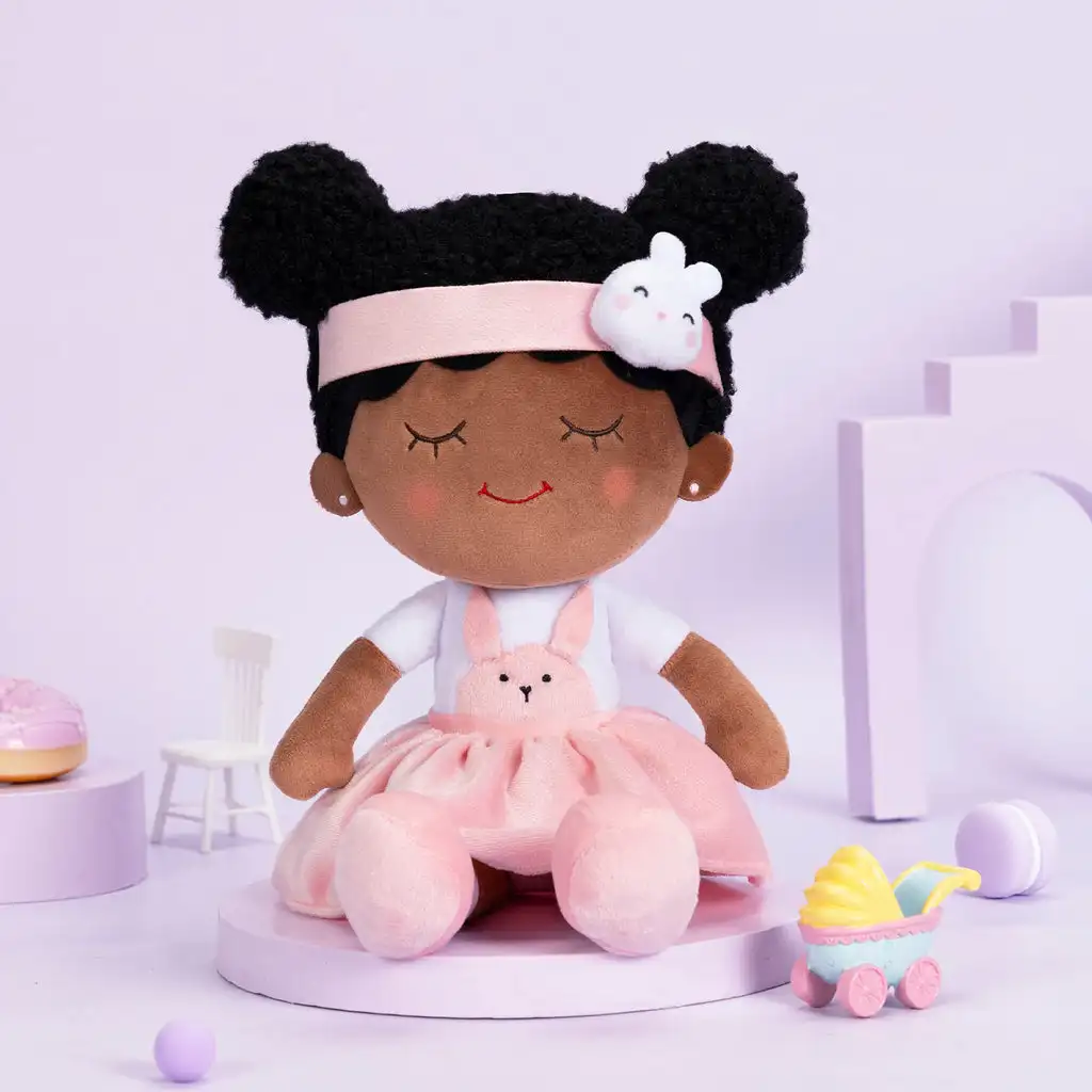 ALL PASS 2022 New Personalized Deep Skin Tone Plush Pink Doll Backpack  Gift Set Children's Plush Bag Backpack Cute Toy Doll