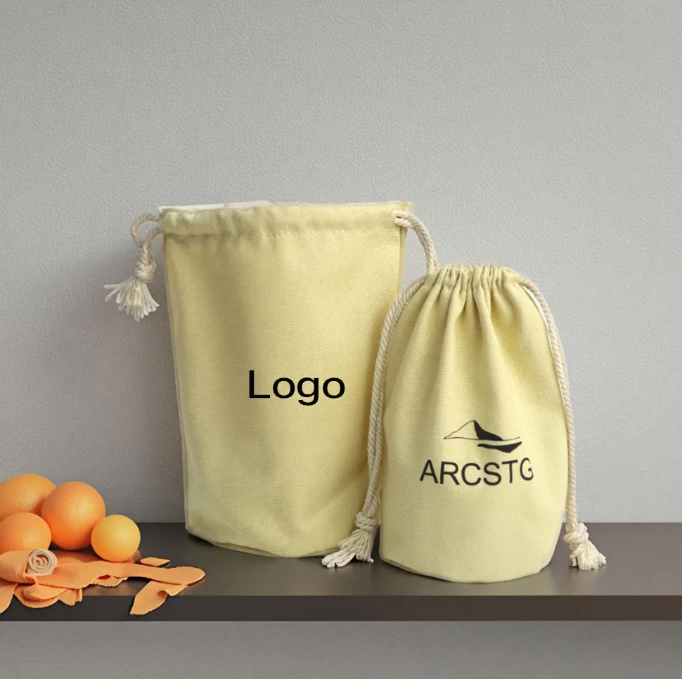 Customized Logo Color Recycled Natural Canvas Cotton Drawstring Pouch Small Double String Bag Plain White Muslin for Storage supplier