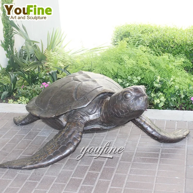 Tortue en bronze patiné sur pied - Art élégant de la vie marine