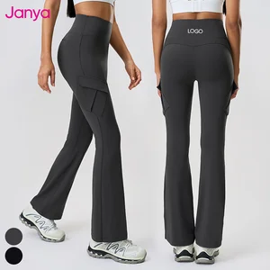 Janya Women's Slimming Fit Sportswear Cargo Pockets Workout Gym Fitness Pants Nude Feel High Waist Flare Sports Yoga Leggings