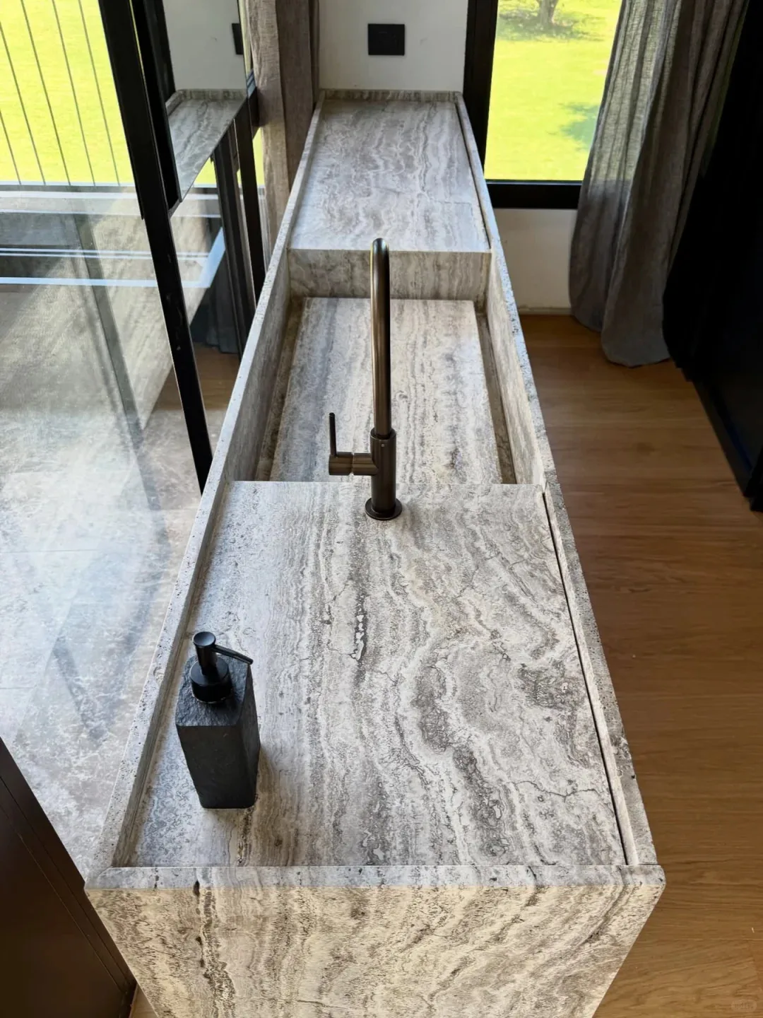 product natural silver grey travertine sink bathroom stone travertine sink vanity-3