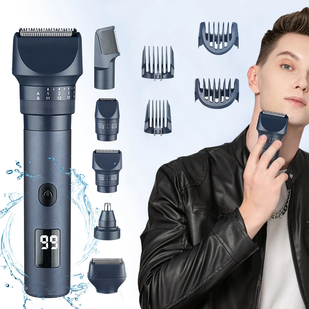 Digital Display USB Rechargeable Adjustable Comb 5 in 1 Grooming Kit Electric Hair Clipper