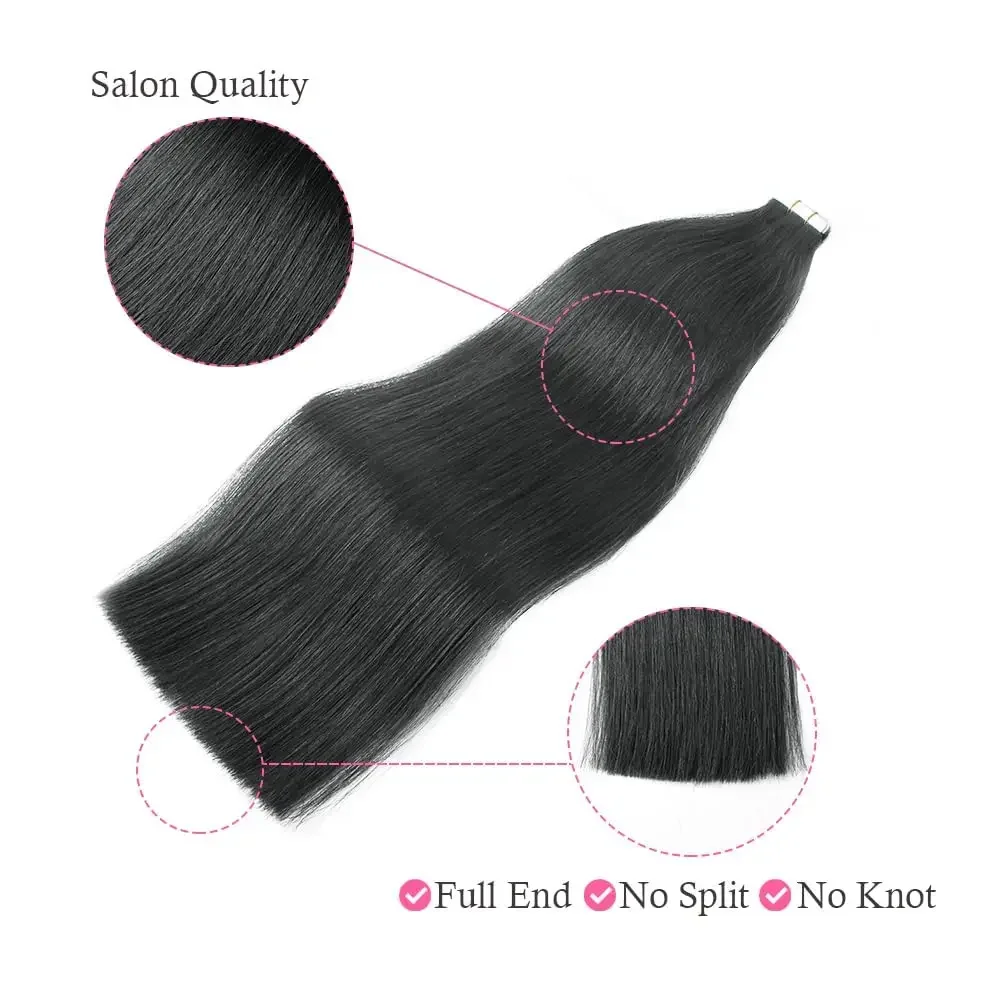 26 Zoll Tape in Haarverlängerungen 100 % Echthaar Natürliches schwarzes glattes Remy-Haar_voghion.com