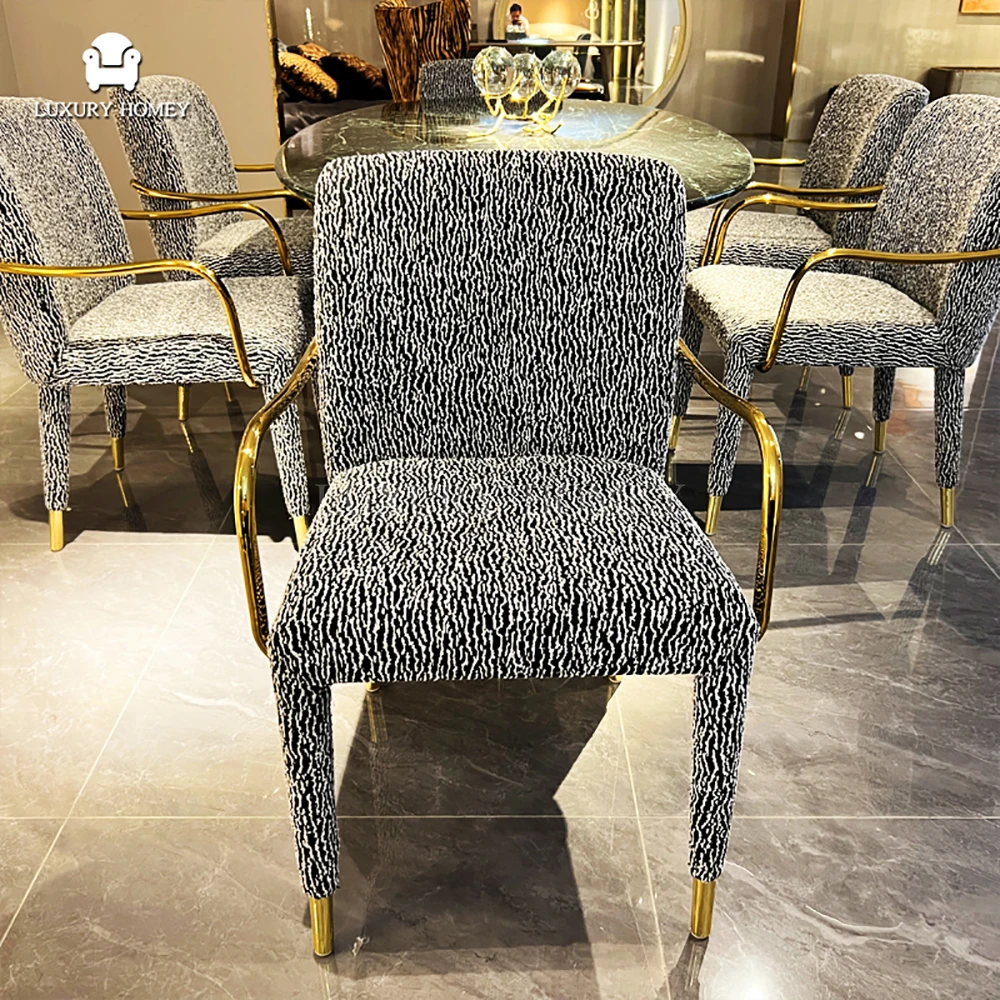 Italian Natural Round Marble Dining Table Set with 6 Modern Chairs ...