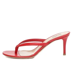 Red PU Leather Stylish Summer Shoes Women High Heel Flip Flops Thong Sandals