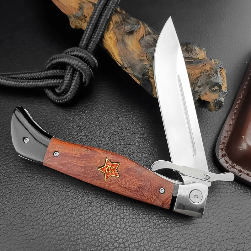 Outdoor Pocket Folding Knife 440C Steel High Hardness Hunting Camping Wooden Handle Portable DIY OEM