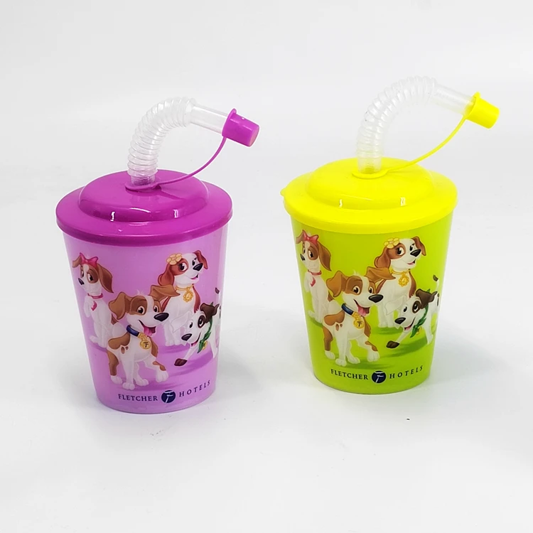 3D Lenticular Iml Printing Pp Custom Cheap Kids Promotional Plastic Cup with Lid and Straw