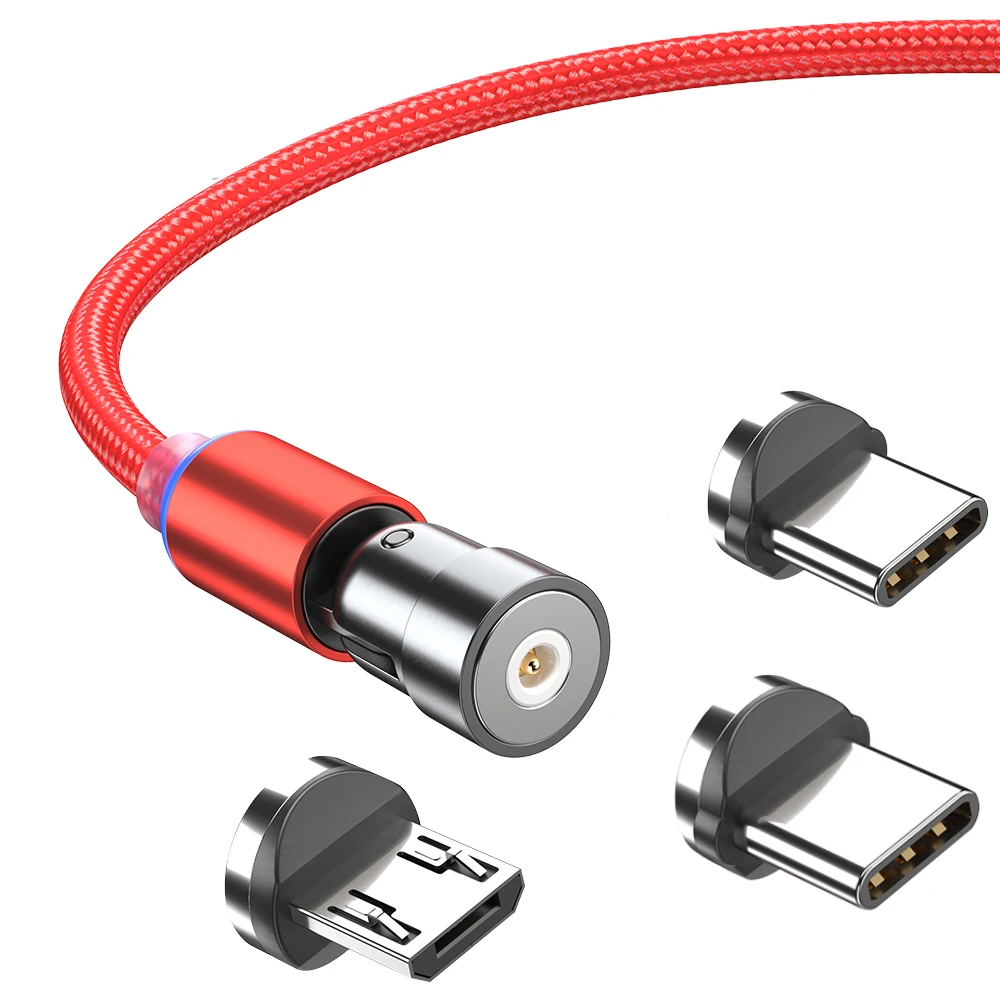 Cavi USB C [4Pack 1 m+2 m+2 m+3 m] Rosso Cavo di ricarica 3 in 1 magnetico Rotazione a 540 gradi Carica rapida 3A e trasmissione dati Cavo di ricarica per telefoni